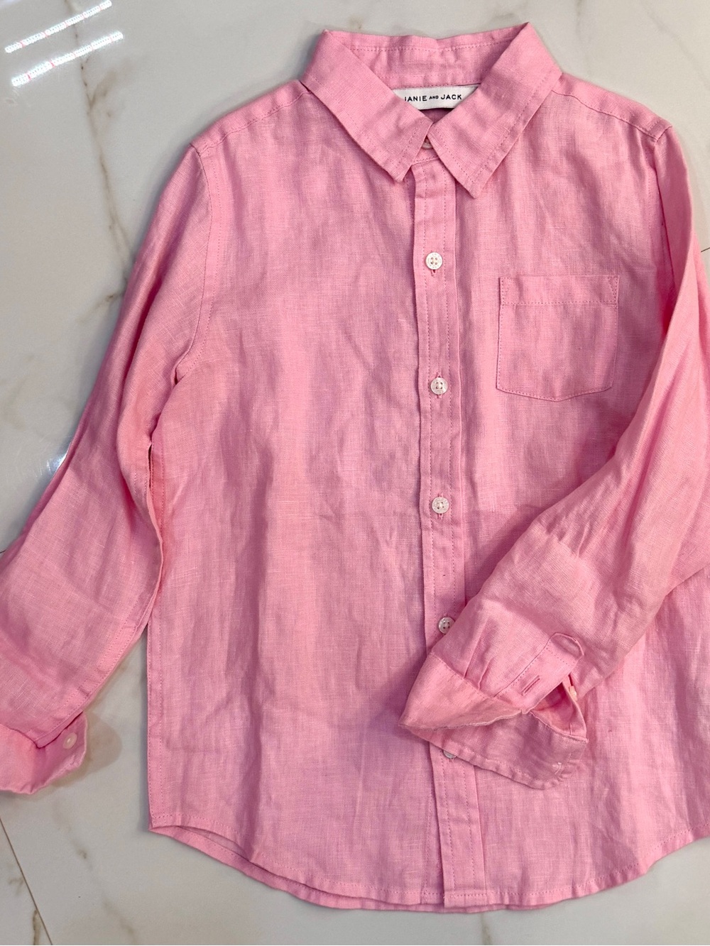 Kids Janie and Jack Light Pink Linen Button-Down Shirt